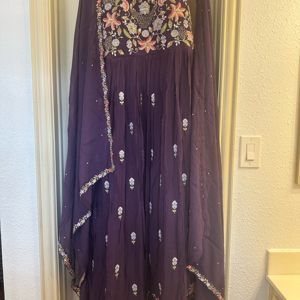 Elegant Purple Floral Embroidered Dress